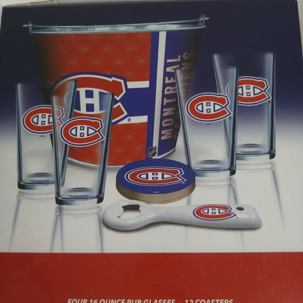 NHL Montreal Canadiens Ice Bucket Set, Glasses, Coasters, Opener, Ice Bucket NWT